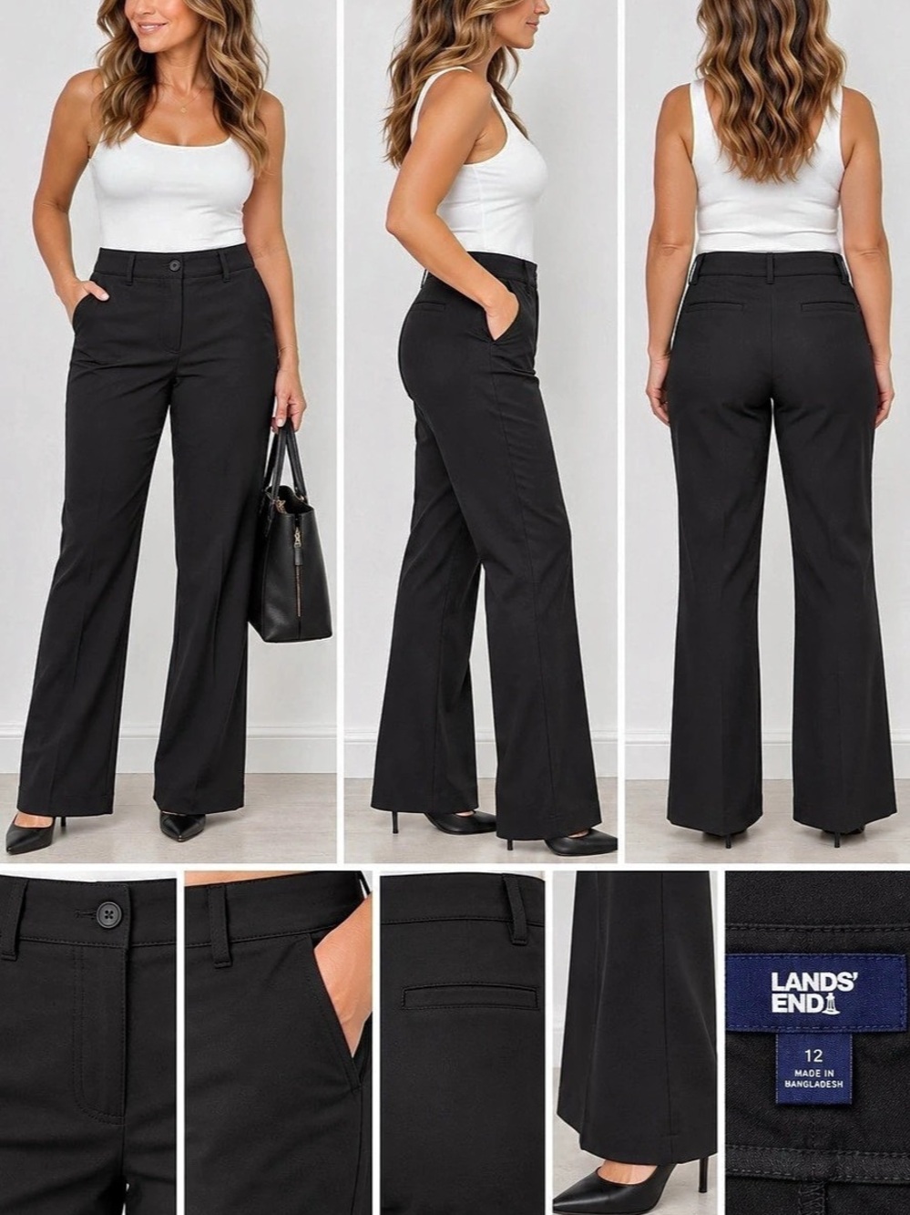 Lands' End Women's Black Wide Leg Pants in Black Size 12